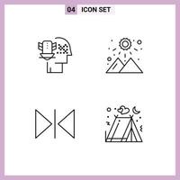 Set of 4 Commercial Filledline Flat Colors pack for personal data protection horizontal security weather camping Editable Vector Design Elements