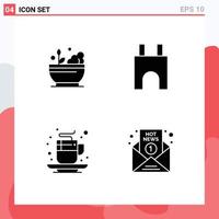 4 Thematic Vector Solid Glyphs and Editable Symbols of hospital autumn soup castle tower cup Editable Vector Design Elements