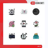 9 Universal Filledline Flat Colors Set for Web and Mobile Applications movie screen wrong technology target miss Editable Vector Design Elements