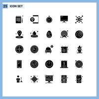 Modern Set of 25 Solid Glyphs Pictograph of monitor watch programming timer quick Editable Vector Design Elements