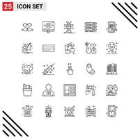 conjunto moderno de 25 líneas y símbolos, como servidores en rack, compras, infraestructura inteligente, elementos de diseño vectorial editables vector