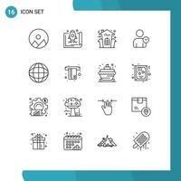 User Interface Pack of 16 Basic Outlines of internet basic castle time man Editable Vector Design Elements