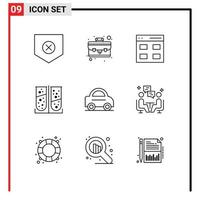 Set of 9 Vector Outlines on Grid for van car grid laboratory test chemical Editable Vector Design Elements