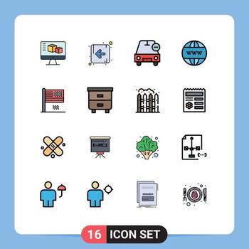 Editable Vector Line Pack of 16 Simple Flat Color Filled Lines of collapse www delete website business Editable Creative Vector Design Elements