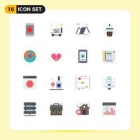 Flat Color Pack of 16 Universal Symbols of budget diagram mountain food frappe Editable Pack of Creative Vector Design Elements