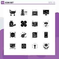 User Interface Pack of 16 Basic Solid Glyphs of pill technology laptop arrows cloud Editable Vector Design Elements