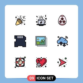 Set of 9 Modern UI Icons Symbols Signs for gallery sd hot memory holidays Editable Vector Design Elements