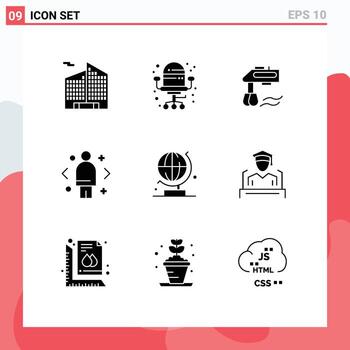 9 interfaz de usuario paquete de glifos sólidos de signos y símbolos modernos del mundo de la ciencia decisión de marketing manual elementos de diseño vectorial editables vector