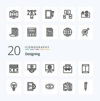 20 Designing Line icon Pack like open window setting toolkit construction vector