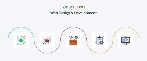 paquete de iconos flat 5 de diseño y desarrollo web que incluye web. codificación. reparar. portapapeles. visión general vector