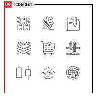 Pack of 9 Modern Outlines Signs and Symbols for Web Print Media such as checkout layers archive layer file Editable Vector Design Elements