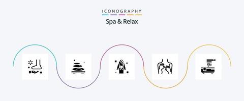 paquete de iconos spa y relax glyph 5 que incluye spa. túnica masaje hotel . vector