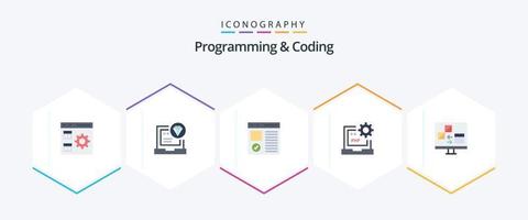 Programming And Coding 25 Flat icon pack including develop. code. coding. page. develop vector