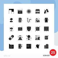 25 Thematic Vector Solid Glyphs and Editable Symbols of slippers footwear harvest shop city Editable Vector Design Elements