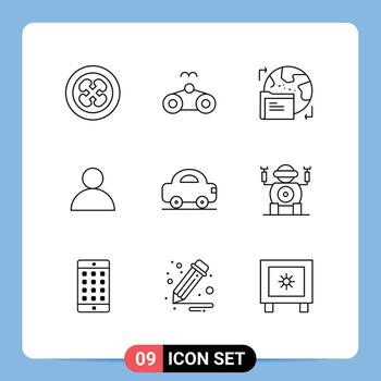 9 Outline concept for Websites Mobile and Apps car user vacation avatar data Editable Vector Design Elements