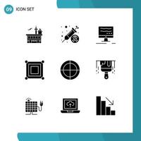 User Interface Pack of 9 Basic Solid Glyphs of bulls eye corner health game marketing Editable Vector Design Elements