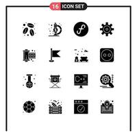 16 Solid Glyph concept for Websites Mobile and Apps flag photograph bank film vehicle configuration Editable Vector Design Elements