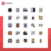 Universal Icon Symbols Group of 25 Modern Filled line Flat Colors of tax document tank wireframe passenger van Editable Vector Design Elements