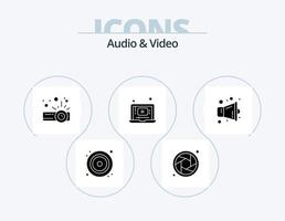 paquete de iconos de glifos de audio y video 5 diseño de iconos. . multimedia. presentación. megáfono. jugador vector