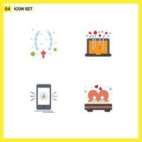 Modern Set of 4 Flat Icons Pictograph of necklace app jewelry media gps Editable Vector Design Elements