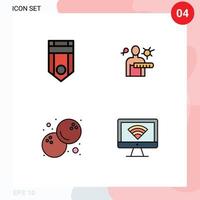 Mobile Interface Filledline Flat Color Set of 4 Pictograms of badge coconut rank disease fruits Editable Vector Design Elements