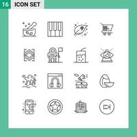 16 Universal Outlines Set for Web and Mobile Applications server object eggs layers trolley ecommerce Editable Vector Design Elements