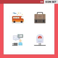 Modern Set of 4 Flat Icons Pictograph of bus support briefcase suitcase man Editable Vector Design Elements