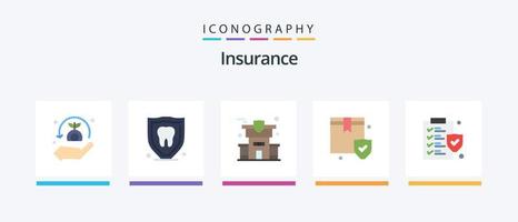 paquete de iconos de seguro plano 5 que incluye póliza. documento. casa. caja. proteccion. diseño de iconos creativos vector