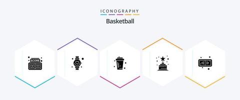 paquete de iconos de 25 glifos de baloncesto que incluye horizontal. flechas botella. trofeo. logro vector