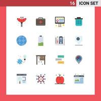 Group of 16 Modern Flat Colors Set for communication dustbin contact container bin Editable Pack of Creative Vector Design Elements