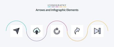 paquete de iconos de 5 planos llenos de línea de flecha que incluye el siguiente. adelante. flecha. fin. hasta vector