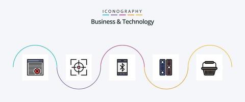 Business and Technology Line Filled Flat 5 Icon Pack Including cart. file cover. bluetooth. document. archive vector