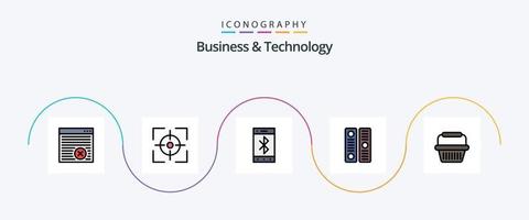 la línea de negocios y tecnología llenó el paquete de iconos planos 5 que incluye el carrito. portada del archivo. Bluetooth. documento. archivo vector