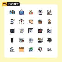 Set of 25 Commercial Filled line Flat Colors pack for line art father mobile security mobile Editable Vector Design Elements
