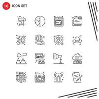 Universal Icon Symbols Group of 16 Modern Outlines of protection connection skin shop monday Editable Vector Design Elements