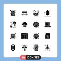 Pictogram Set of 16 Simple Solid Glyphs of storming tree drum nature forest Editable Vector Design Elements