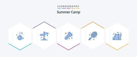 Summer Camp 25 Blue icon pack including tent. camping. flashlight. tennis. rocket vector