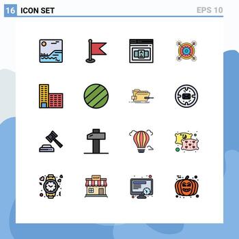 paquete de interfaz de usuario de 16 líneas básicas rellenas de color plano de código de engranaje de construcción elementos de diseño de vectores creativos editables comerciales pertinentes