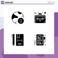 Set of 4 Commercial Solid Glyphs pack for global develop padlock case file Editable Vector Design Elements