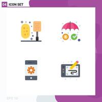 Group of 4 Flat Icons Signs and Symbols for bath communications shower security settings Editable Vector Design Elements
