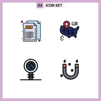 conjunto moderno de 4 colores planos y símbolos de línea de llenado, como elementos de diseño de vectores editables genéticos americanos de estilo cromosómico