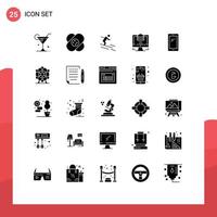 Modern Set of 25 Solid Glyphs Pictograph of phone computer activity file layers Editable Vector Design Elements