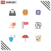 Mobile Interface Flat Color Set of 9 Pictograms of paragraph human cpu head brain Editable Vector Design Elements