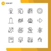 16 Thematic Vector Outlines and Editable Symbols of multimedia battery coins technology electronics Editable Vector Design Elements