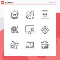 Set of 9 Commercial Outlines pack for delete search book gear witch Editable Vector Design Elements