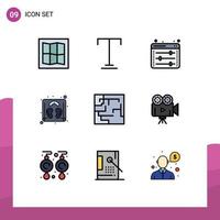 Set of 9 Modern UI Icons Symbols Signs for projector camera web setting maze labyrinth Editable Vector Design Elements