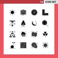 Group of 16 Solid Glyphs Signs and Symbols for pine printer bio laser ruler Editable Vector Design Elements