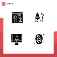 4 Universal Solid Glyph Signs Symbols of web screen fishing hunting cucumber Editable Vector Design Elements