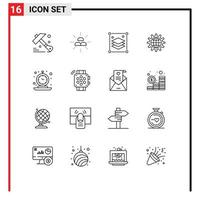 16 Universal Outline Signs Symbols of work development copy layers develop global Editable Vector Design Elements