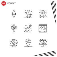 Set of 9 Vector Outlines on Grid for spade chinese christmas china present Editable Vector Design Elements
